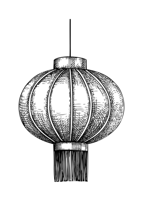 Hand-drawn Chinese lantern illustration. Lunar New Year decoration vector sketch. Not AI generated image